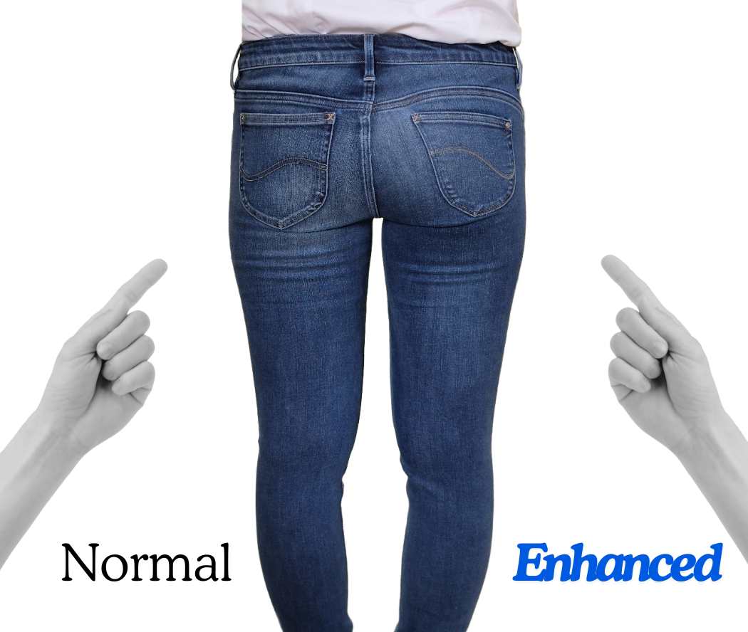 'Half-&-Half' Jeans. The left half is normal. The right half is visually 'butt-enhancing.' Photo by Justin Mark. Alt Visually "butt enhancing" Jeans
